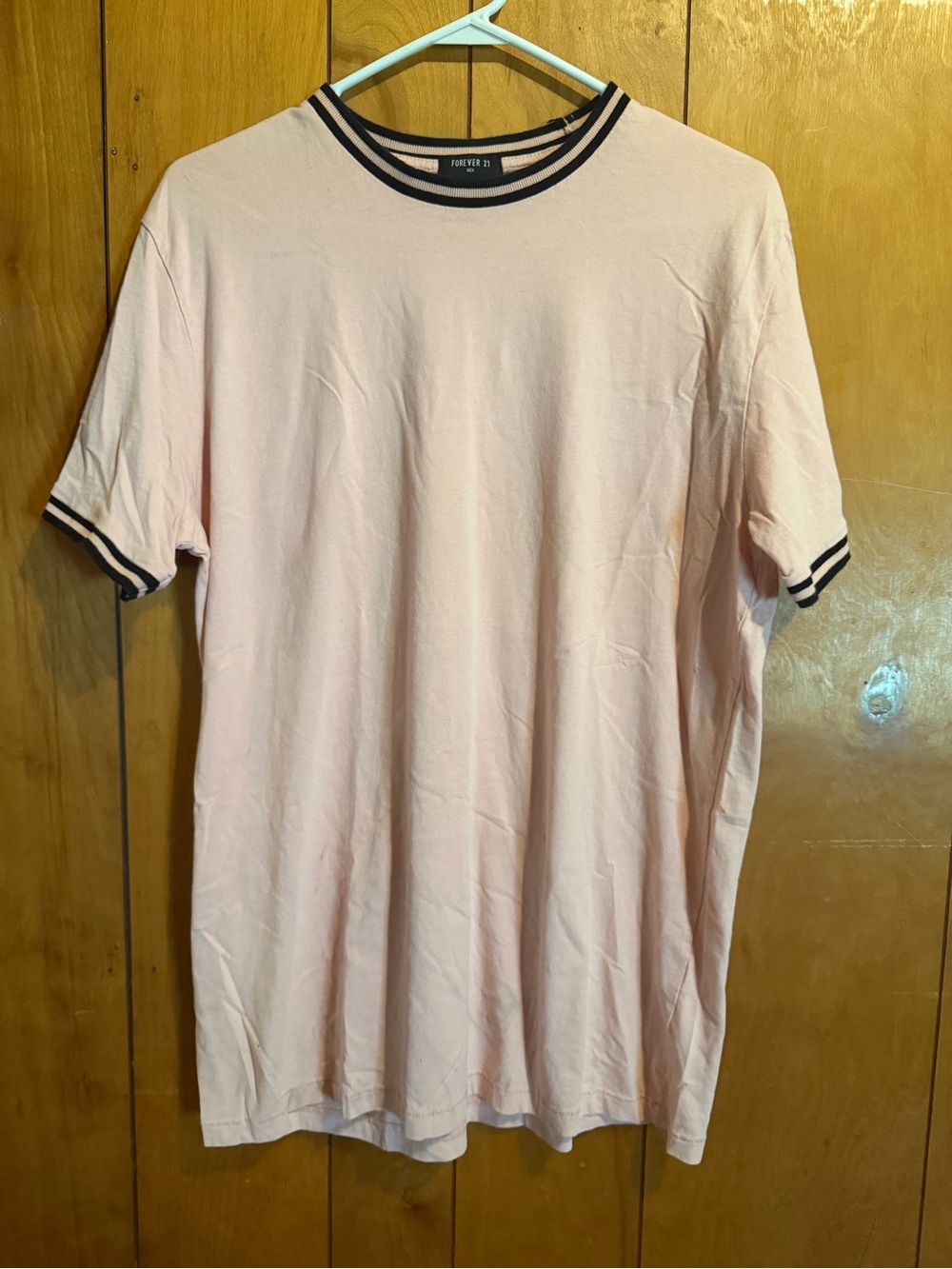 Forever 21 Men's Light Pink Ringer Tee with Black Trim
